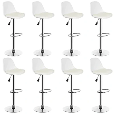 Imagen de LANTUS Taburete en Polipiel 8X Taburetes Alto Cocina Regulable Altura de Bar con Respaldo Cuero Sintético+Plástico Sillas Altas Giratorio para Estudio, Trabajo, Oficina