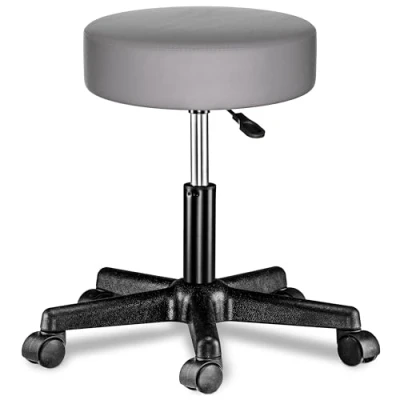 Imagen de CASARIA® Taburete Ruedas Altura Regulable 46 60cm Giratorio 360 Acolchado 10cm Redondo Ø 35cm Gris