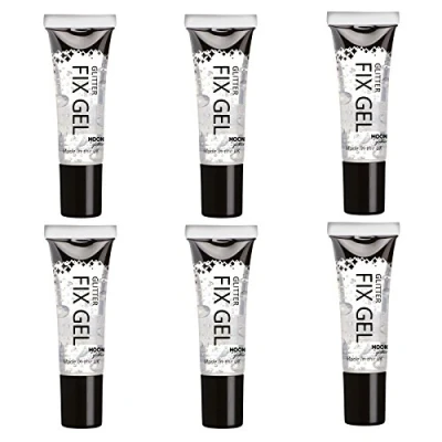 Imagen de Gel Corrector Para Brillo por Moon Glitter Cosmético, Base Adhesiva la Cara y el Cuerpo. todos los brillos incluidos fino, grueso, holográfico, iridiscente bio Set de 6