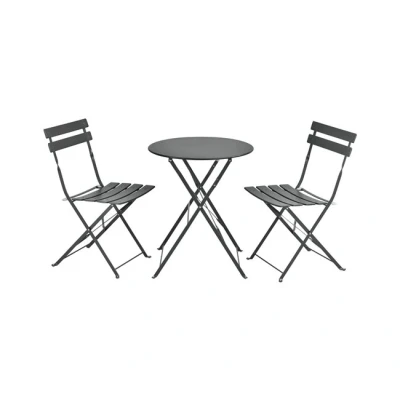 Imagen de [en.casa] Set Bistro 71 x 60 cm de Muebles jardín 3 Piezas Conjunto Exterior Mesa Redonda con 2 Sillas Plegables Centro Acero Gris Oscuro