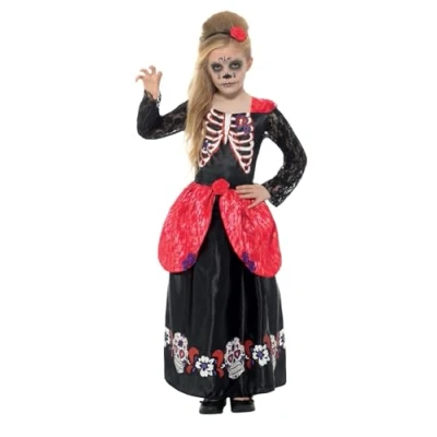 Imagen de Smiffys Disfraz de chica deluxe del día muertos, Negro, con vestido y diadema