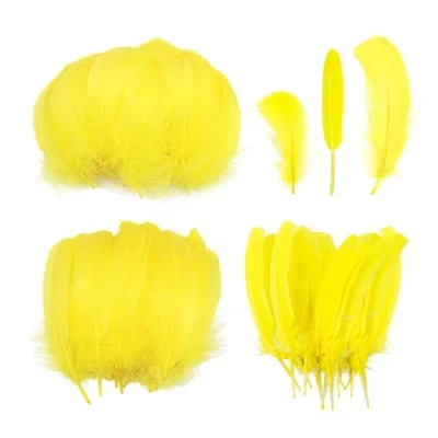 Imagen de 300 plumas amarillas, para manualidades, manualidades con plumas, naturales, decoraciones de que se pueden utilizar hacer accesorios ropa, sombreros y