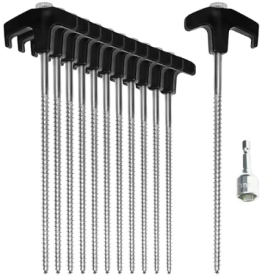 Imagen de com four® 12x estacas para Tienda de campaña Acero con Adaptador Destornillador inalámbrico Tornillos robustas Rosca Acampar y Exteriores