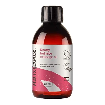 Imagen de Naissance &quot;Knotty but Nice&quot; aceite de Masaje Sensual 250ml Base semillas uva con aceites esenciales ylang ylang, pachuli, salvia, naranja, pomelo, incienso, pimienta.