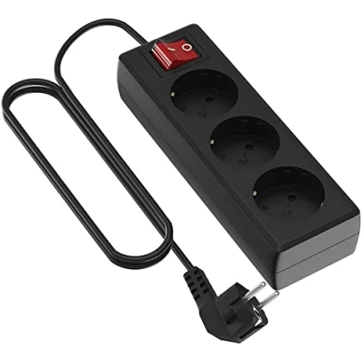 Imagen de Garza Ladrón de 3 enchufes, Base múltiple con protección Infantil, Negro, 5 Metros