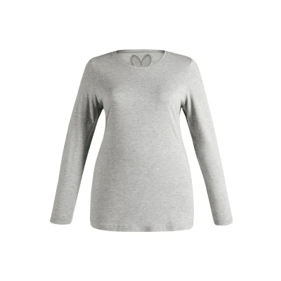 Imagen de Ulla Popken Camiseta Básica, Cuello Redondo, Ajustada, Manga Larga, para Mujer, Gris (Hellgrau Mélange), 54 56