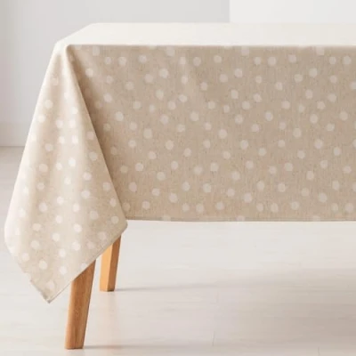 Imagen de GAMUSI Mantel Antimanchas Mesa Rectangular Puntos pequeños Liso Jacquard Impermeable 140x240 cm, Tacto Tela, Color Lino