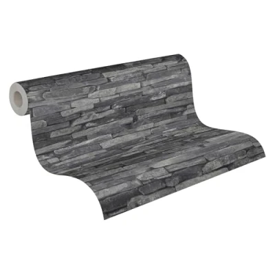 Imagen de Papel pintado Efecto Piedra Elements A.S. Création tejido no 10.05 m x 0.53 Gris Negro Fabricado en Alemania 914224 9142 24