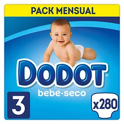 Imagen de Dodot Pañales Bebé Seco Talla 3 (6 10 kg), 280 con Protección Antifugas, Pack Mensual