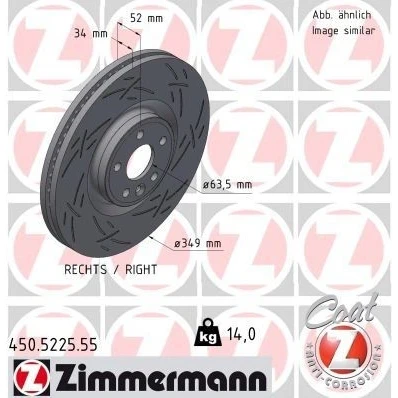Imagen de ZIMMERMANN 450.5225.55 Disco de freno 349 34 6/5 5 108 ventilación interna, ranurado revestido altamente carbonizado LAND ROVER: Range Rover Evoque