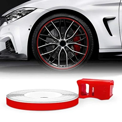 Imagen de 4R Quattroerre.it 10352 Wheel Trim Tiras Adhesivas Reflectantes con Aplicador para Llantas de Coche, Rojo, 5 mm x 6 MT