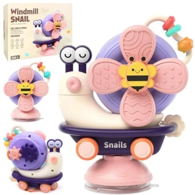 Imagen de EOPUOZS Juguete con Ventosa para Trona, Spinner Bebe, Sensorial Montessori Bebe a Partir de 6 Meses, Regalo Niños Niñas 7 8 9 10 11 12 Meses (Morado)