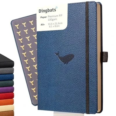 Imagen de Dingbats Wildlife Cuaderno Mediano En Blanco, Ballena Azul, A5 Tapa Dura Papel Crema, A Prueba De Tinta 100 Gsm