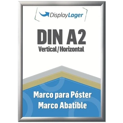 Imagen de DisplayLager Marco plegable plateado A2 con perfil de aluminio 25 mm, disco protector antirreflectante, material fijación