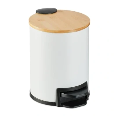 Imagen de Relaxdays Cubo Basura Baño 3 L, Papelera Aseo y Tocador, Tapa Bambú, Cierre Soft Close, Bote Interior Extraíble, Blanco, 22,5 x 17 23 cm