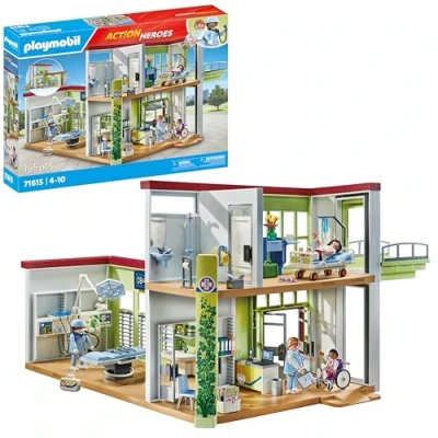 Imagen de PLAYMOBIL Action Heroes 71615 Hospital Moderno, con Cuatro Figuras y Equipo médico, Hecho de más del 80% Materiales reciclados Base biológica, Juguetes para niños niñas a Partir 4 años