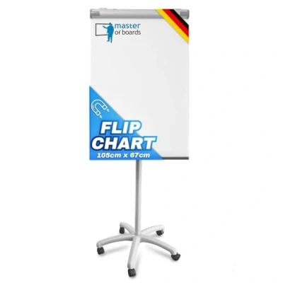 Imagen de Master of Boards® Rotafolio profesional con base de rodillo móvil y versátil, soporte papel plegable, pizarra blanca ajustable