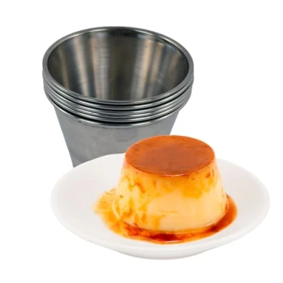 Imagen de FMprofessional Set de 6 Flaneras Lisas Acero Inoxidable, óptimas para hacer Flanes, Pudding, Natillas y Postres, 8 cm Diámetro, Aptas Lavavajillas, uds.