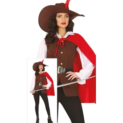 Imagen de FIESTAS GUIRCA Disfraz Mosquetera Rojo Mujer Disfraces con Gorro Mosquetero Talla S