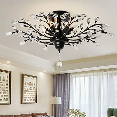 Imagen de Ganeed Lámparas de araña cristal transparente K9 vintage iluminación colgante accesorio empotrado para la sala estar comedor restaurante porche pasillo negro 5 lighs