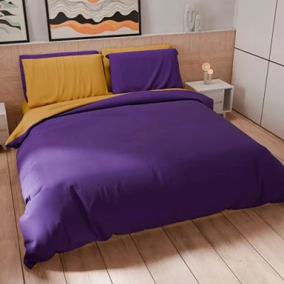 Imagen de PETTI Artigiani Italiani Juego de Funda nórdica Individual 160 x 200 cm (1 Almohada 50 80 incluida), Suave Microfibra Violeta Amarillo Ocre