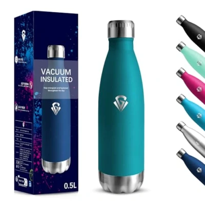 Imagen de Botella Agua Acero Inoxidable, 500 ml Libre de BPA, Termica, 18/8 Botellas Agua, Aislamiento al Vacío Boble Pared, Cantimplora para Cámping, Escuela Verde musgo