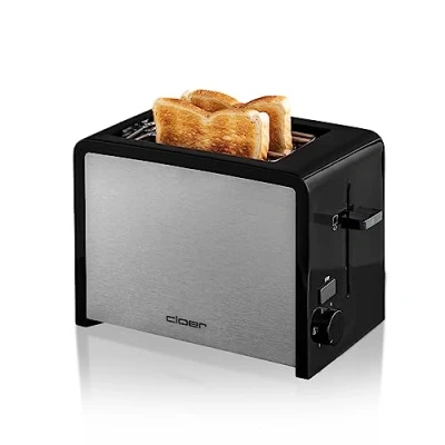 Imagen de Cloer 3210 Tostadora para 2 tostadas, 825 vatios, calentador de panecillos incluido, dispositivo post elevado, bandeja las migas, aislada térmicamente, acero inoxidable esmerilado y negro