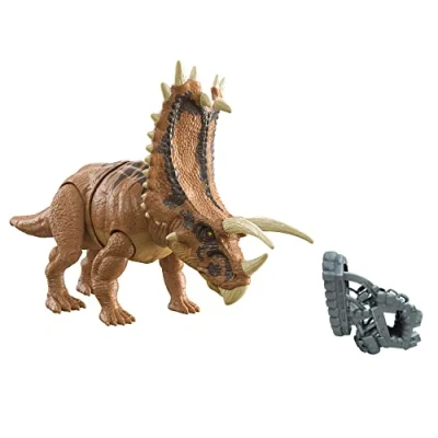 Imagen de Jurassic World Dinosaurio Pentaceratops Escapista con sonido Figura articulada de juguete que escapa su jaula (Mattel HCM05)