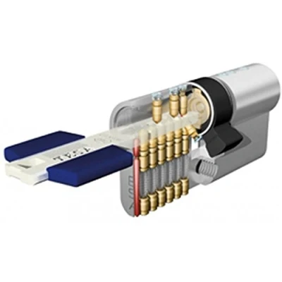 Imagen de Tesa Assa Abloy TX853040N Cilindro de Alta Seguridad TX80 Doble Embrague Niquelado 30 x 40 mm Llave, Llave Leva Larga