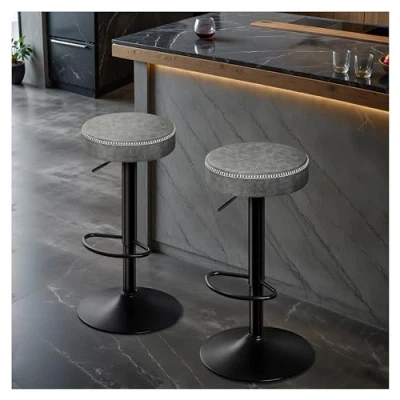 Imagen de STOOLINK Taburete de Bar Juego 2 Taburetes Cocina Cuero Microfibra, Requlable en Altura, Alto con Reposapiés, 150kg para Comedor, Mostrador Gris