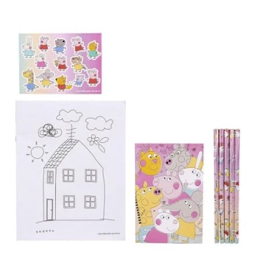 Imagen de Pack de Papelería Coloreable Peppa Pig con Estampados la Serie Incluye 5 Lapiceros, Pegatinas y Libretas Elaborados Papel Producto Original Diseñado en España