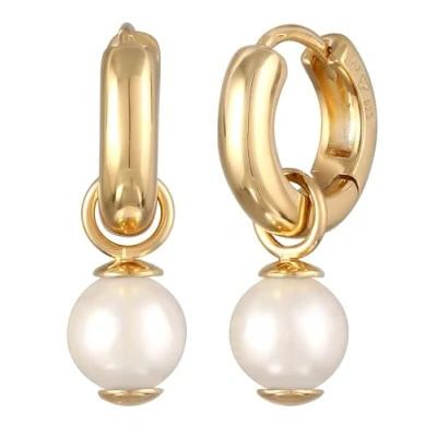 Imagen de Kuzzoi pendientes para hombre de Plata ley 925 dorados (12 mm), redondos con perla concha, 0301372624, Oro amarillo
