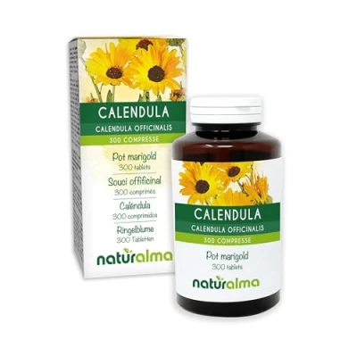 Imagen de Caléndula (Calendula officinalis) capítulos florales (flores) Naturalma 150 g 300 comprimidos Complemento alimenticio Natural y Vegano
