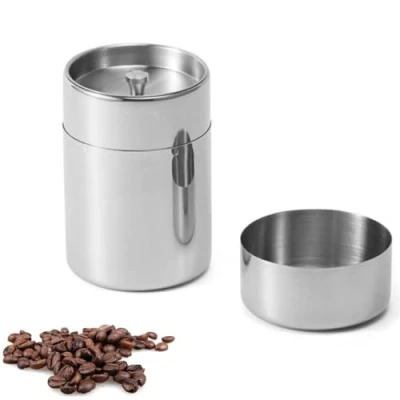 Imagen de Portátil Botes Especias, Bote para Café de Acero Inoxidable, enlatado té y especias Silver con Lid, Tarro lata leche en polvo Hermético Viajar Cafe Te(550ml)