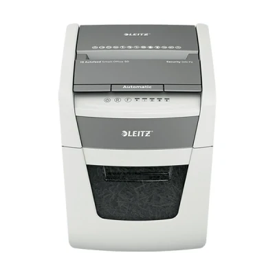 Imagen de Leitz IQ Destructora de Papel Automática para Oficina Pequeña, Seguridad P4, 50 Hojas, Corte Transversal, Papelera, Depósito 20L Capacidad, Blanca, 80350000
