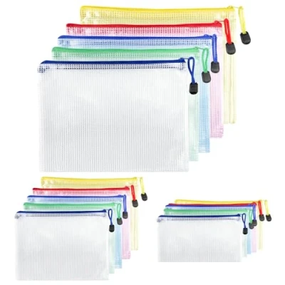 Imagen de Brevanza 15 Piezas Bolsas de Documentos A4+A5+A6, Bolsa Archivo Cremallera Impermeable, Carpeta fundas con Malla 5 Colores para uso Oficina Escolar Viajes y Recibos Certificados