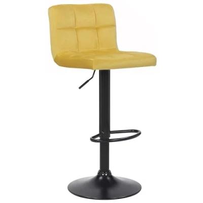 Imagen de CLP Taburete De Cocina Feni En Terciopelo &amp; Base Metal Negro I Silla Alta Bar Regulable Altura con Reposapiés, Color:Amarillo