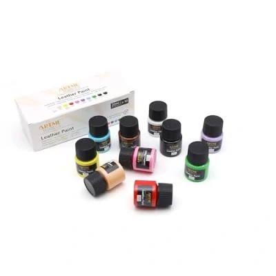 Imagen de Artme Pintura acrílica para cuero, 10 colores, 20 ml x10, resistente al agua, apta piel sintética, madera, plástico, textiles, piedra, cerámica y vinilo