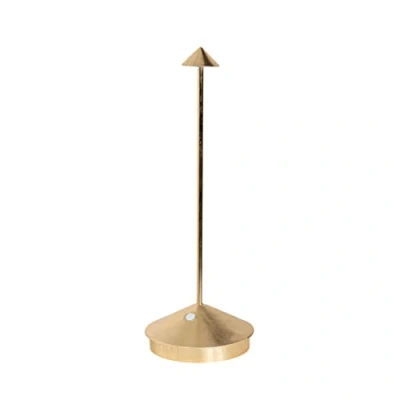 Imagen de Zafferano, Lámpara Pina Pro con Hoja Color Oro, de Mesa Recargable e Inalámbrica Control Táctil, Adecuada como Interior, Atenuador, 2700 K, Altura 29 cm