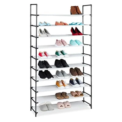 Imagen de Relaxdays Modular XXL, 10 Niveles, para 50 Pares de Zapatos, Zapatera Tela 176,5 x 99 29,5 cm, Blanco, 1 Pieza