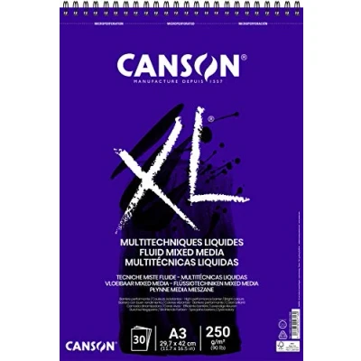 Imagen de Canson XL, Papel fluido Mixed Media, Suave, 250g, Espiralados sobre el lado corto, A3 29,7x42cm, Extra Blanco, 30 Hojas