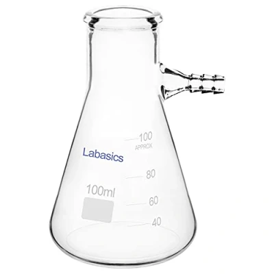 Imagen de Labasics Pared Pesada Matraz Filtrante de Vidrio Borosilicato, Cuello Perno con Tubulación, 100 ml