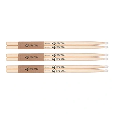 Imagen de LA Specials Drum Sticks 5B Drumsticks Set for Acoustic Drums or Electronic Oval Nylon Tip Hickory Consistent Weight and Pitch 3 Pairs