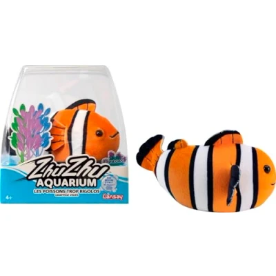 Imagen de Lansay ZHU Aquarium Luna de pez Payaso Naranja y Blanco Peluche Suave e Interactivo para niños a Partir 4 años CREA Historias encantadas Animal Rigolo No Necesita Agua