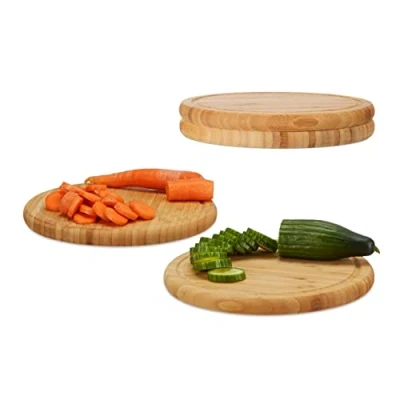 Imagen de Relaxdays Juego de Tablas Cortar para Cocina Redondas, Bambú, Beige, 2 x 25 cm, 4 Unidades