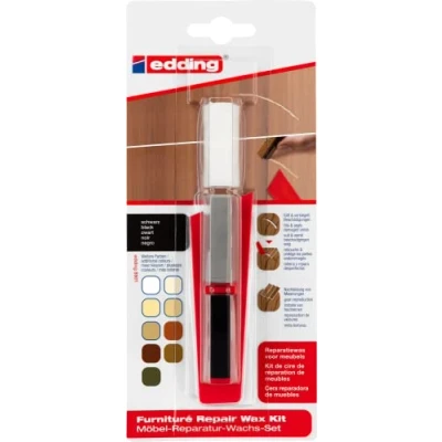 Imagen de edding 8901 juego de cera reparadora muebles negro para rellenar y reparar arañazos agujeros en otras superficies madera