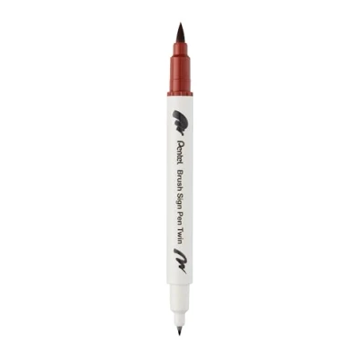 Imagen de Pentel SESW30C T106E Brush Sign Pen Rotulador de doble punta fibra con dos puntas escritura flexibles, tinta a base agua, marrón, paquete 1