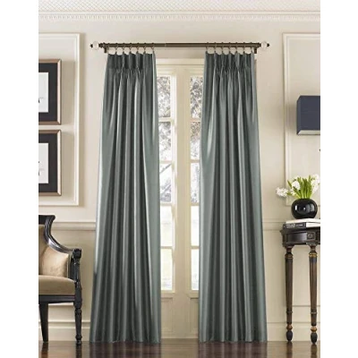 Imagen de curtainworks Marquee Seda sintética Pinch Pleat Cortina Panel, Teal (Slate Blue), 30 by 84&quot;
