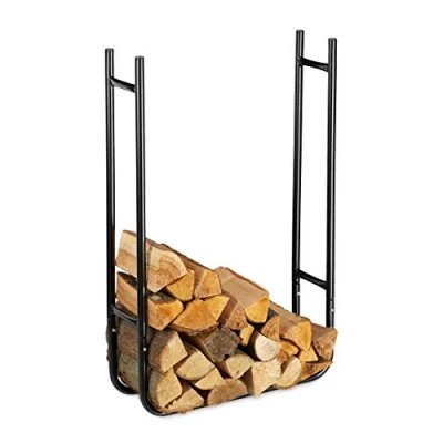 Imagen de Relaxdays Leñera para chimenea, Metal, Almacenaje de madera, Interior &amp; Exterior, 90x60x20 cm, Negro