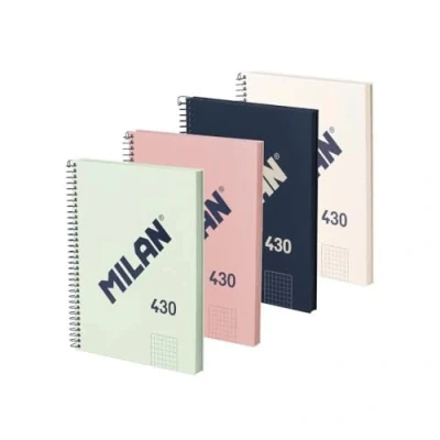 Imagen de MILAN® Pack 4 cuadernos A5 con tapa dura, papel cuadriculado (5 x 5 mm), 80 hojas de 95 gr/m², colección goma 430